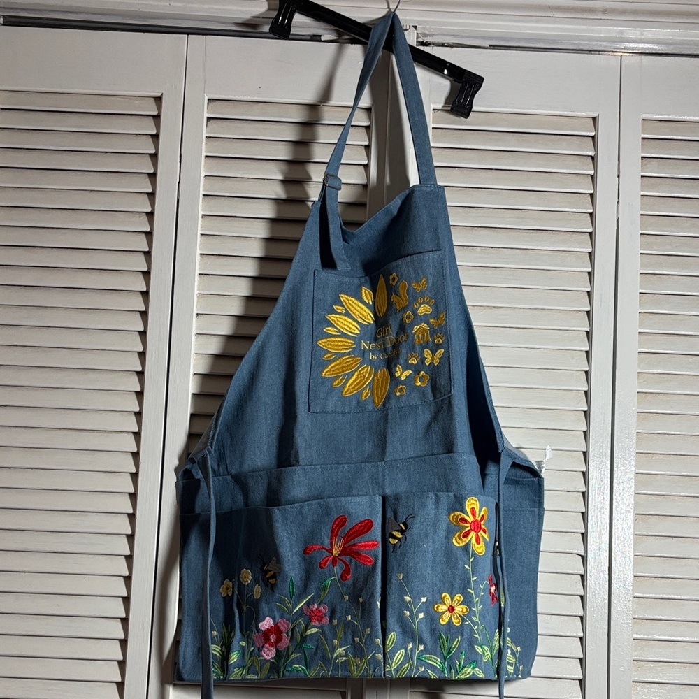 Denim Floral Embroidered Women’s Apron